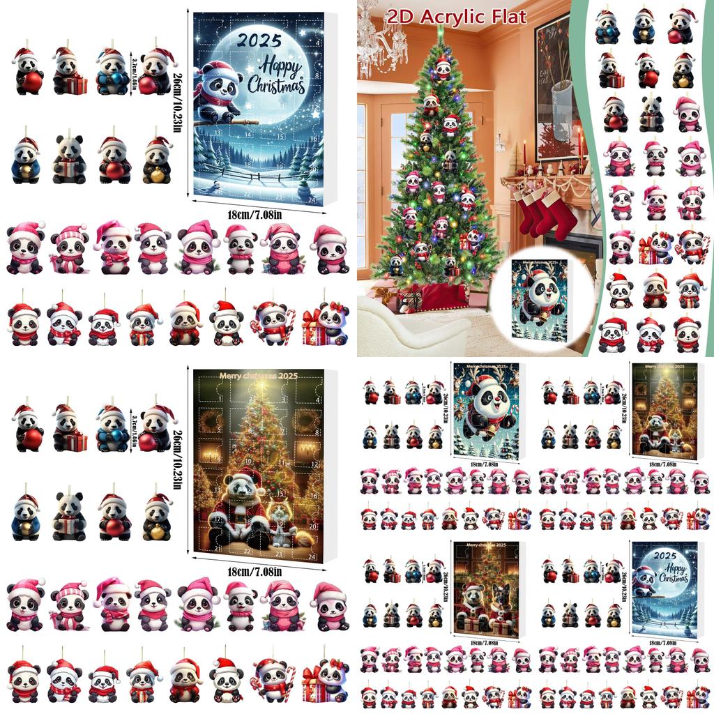 Christmas Countdown Advent Calendar With Cute Panda Figurines And Acrylic Material For Celebrations