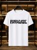 2026 New 100 Cotton Tshirt Paradise Bold Block Letter Print Tee Vintage Minimalist Streetwear Casual Short Sleeve
