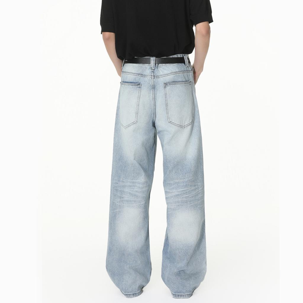 MTLCLOTHES Men's Clothing | Cleanfit Vintage Wash and Drop Jeans Men's Loose Wide Leg Straight Pants
