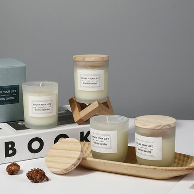 Wood Cover Frosted Glass Soy Wax Scented Candle Wedding Gift Unscented Candle