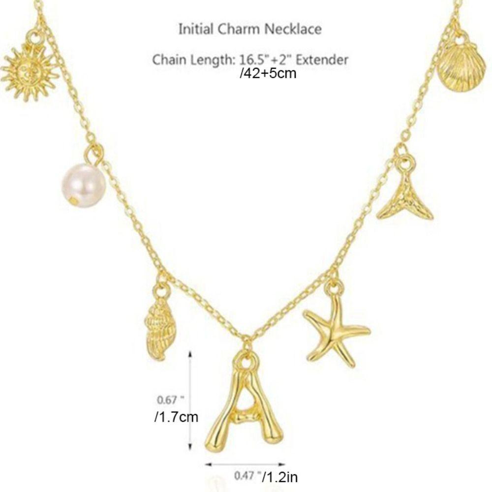 Gold Color Shell Necklace Copper Pearl Choker Simple Letter Pendant Necklace  Women