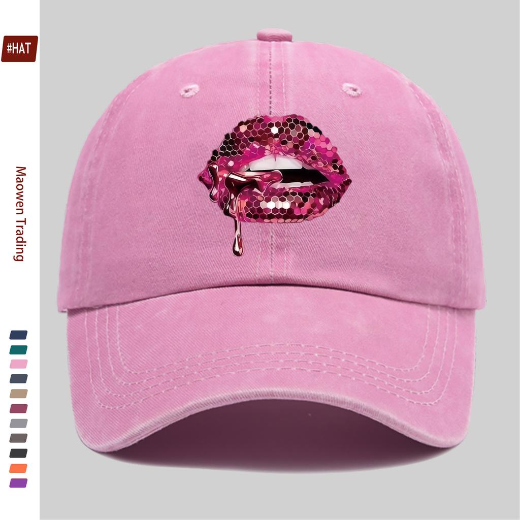 Pc Pcs Adjustable Trucker Baseball Cap with Sparkling Lip Print Snapback Buckle Closure Suitable for Men Women Lightweight