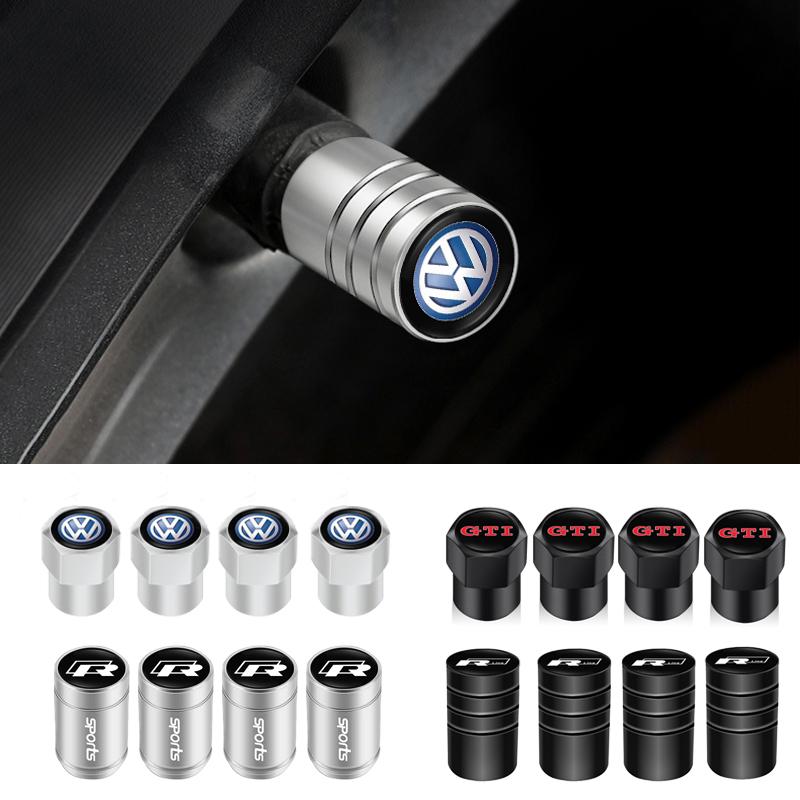 4Pcs Car Wheel Tire Valve Caps Tyre Stem Cover Accessories For Volkswagen VW GTI RLine R Golf Amarok Phaeton ID3 Tiguan T-Cross