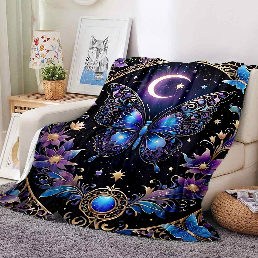 1PC Celestial Butterfly Print Print Blanket, Soft Throw Blanket - Warm & Cozy for Couch, Bed, Office, and Travel yy250912208