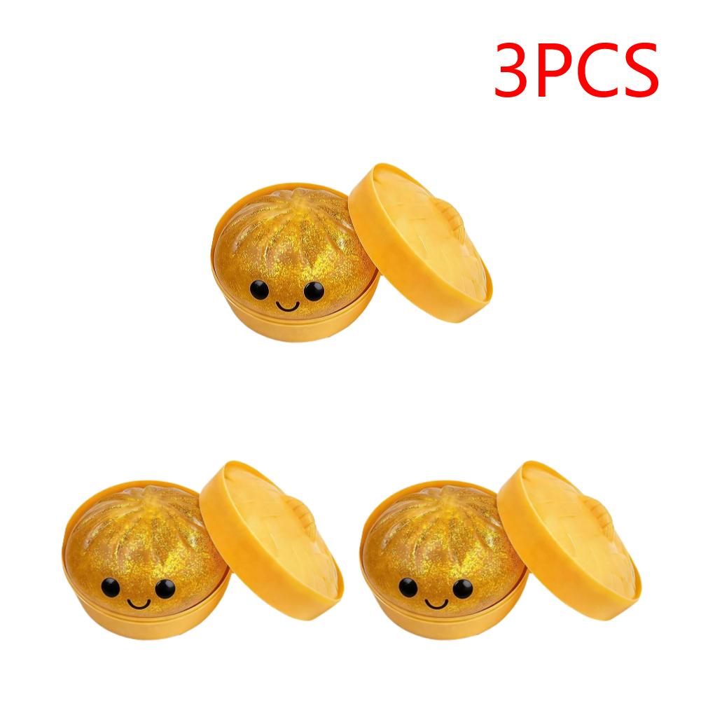 Glitter Bun with Food Steamer Stretchy Desk Toys Squeeze Dough Ball Soft Dumpling Bun Simulation Fidget Toy for Kids Adults