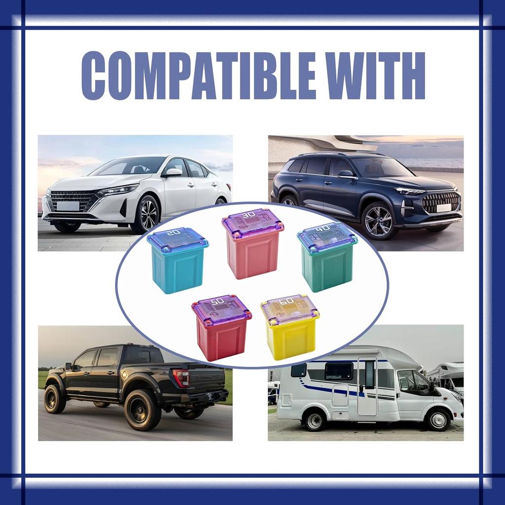 10PCS Jcase Fuse Kit, Box Shaped Micro Cartridge Fuses Kit, Compatible with Toyota Chevy Ford Nissan (20A/30A/40A/50A/60A, Low)