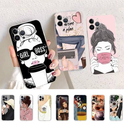Kaffee und Mädchen Handyhülle Silikon Weich für iPhone 14 13 12 11 Pro Mini XS MAX 8 7 6 Plus X XS XR Hülle