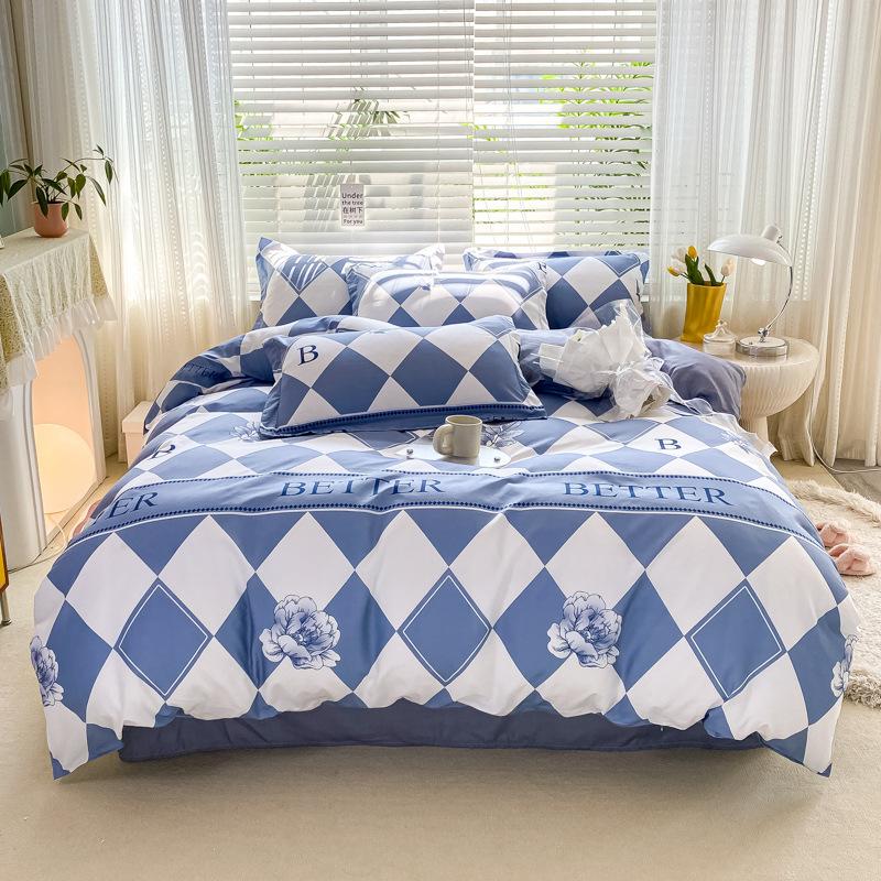 Washed Cotton Bedding Four-piece Set, Quilt Cover, Bed Sheet, Dormitory Three-piece Set