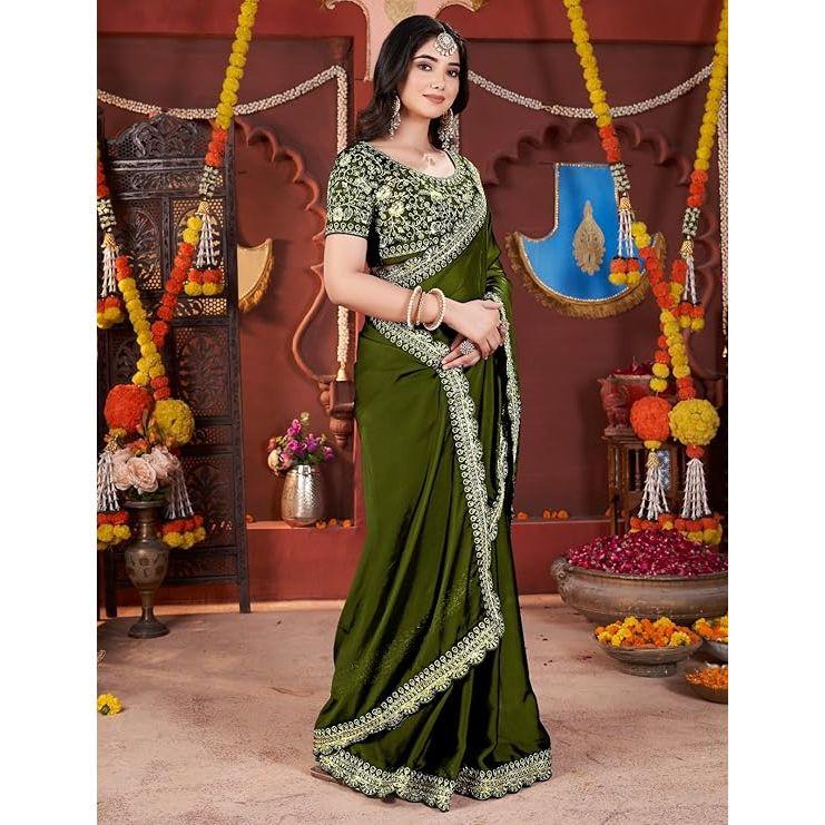 Elegante Designer-Sarees für Damen Premium Rangoli-Stoff mit verziertem Rand, Leichte und stilvolle ethnische Kleidung - Perfekt für Partys,