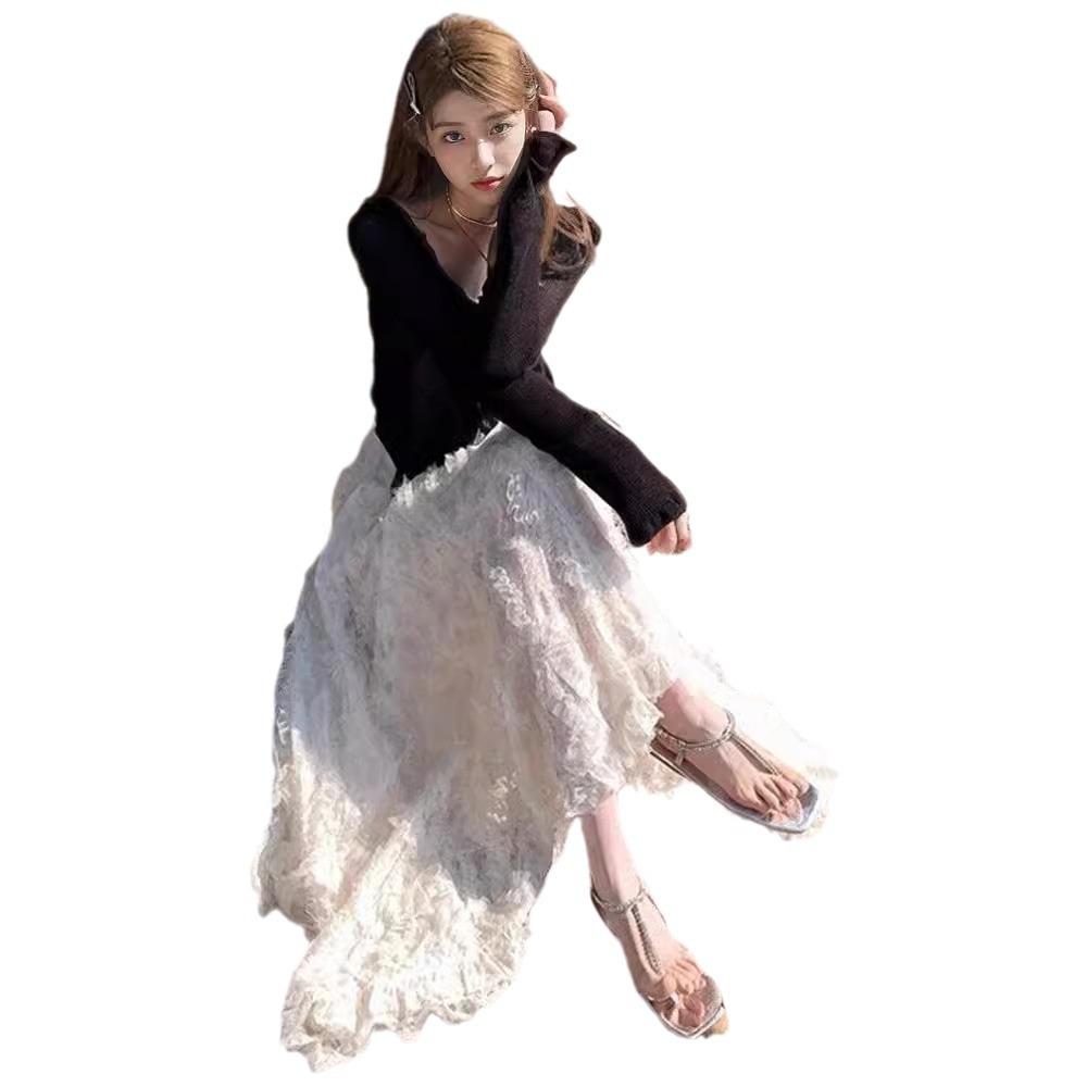 Summer New Elegant High-end Sense Diamond Chain Feather Sling Dress Women's Waisted Slimming Long Skirt