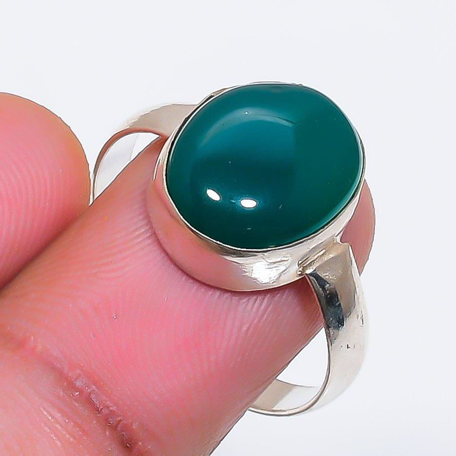 Natural Green Onyx Gemstone 925 Sterling Silver Jewelry Ring Size 8.5 ZS-1732