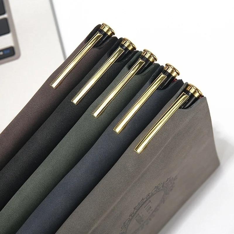 A5 Retro Leather Office Notepad with Pen Printing Travel Diary Business Men Notebook Students School Supplies Korean Stationery