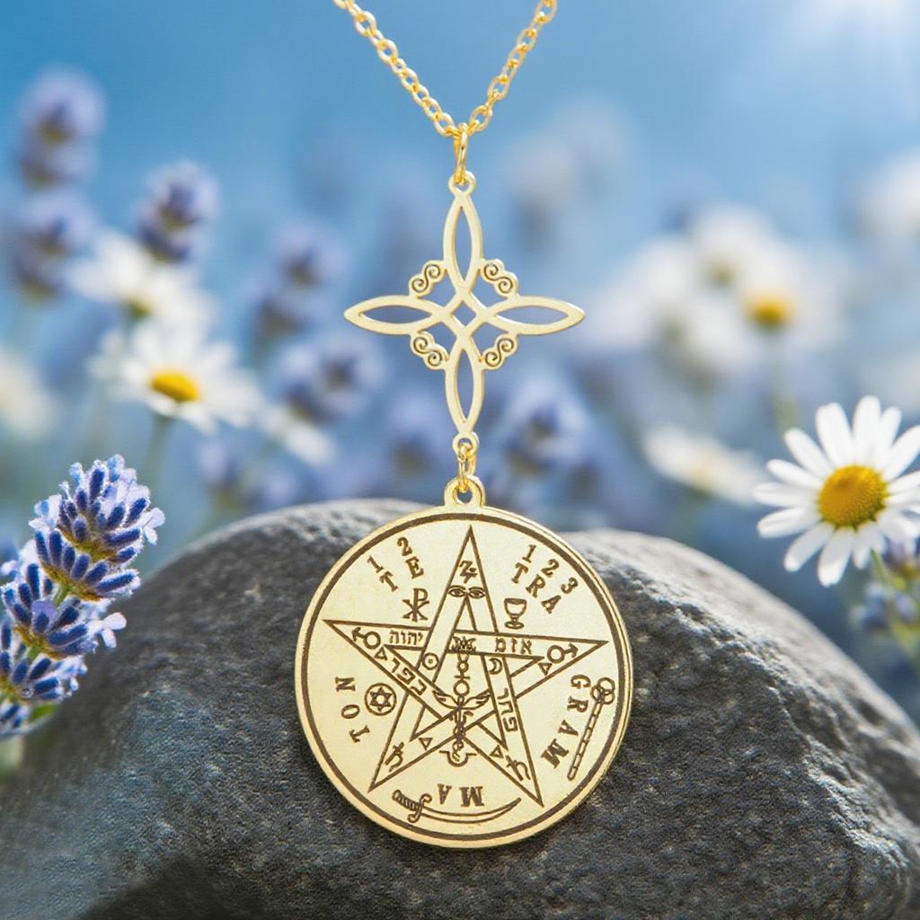 Dawapara Tetragrammaton Pentagram Necklaces Witches Knot Pendant Wiccan Protection Amulet Stainless Steel Jewelry