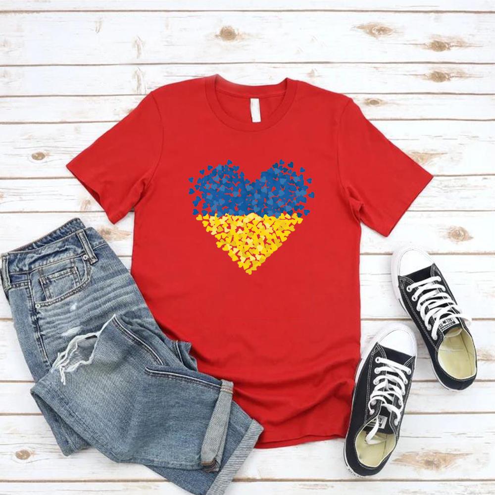 Tricou cu Steagul Ucrainei Tricouri Grafice cu Inimă Ucraina Tricouri de Damă cu Mânecă Scurtă și Gât Rotund Tricouri Iubire și Pace Haine de Damă