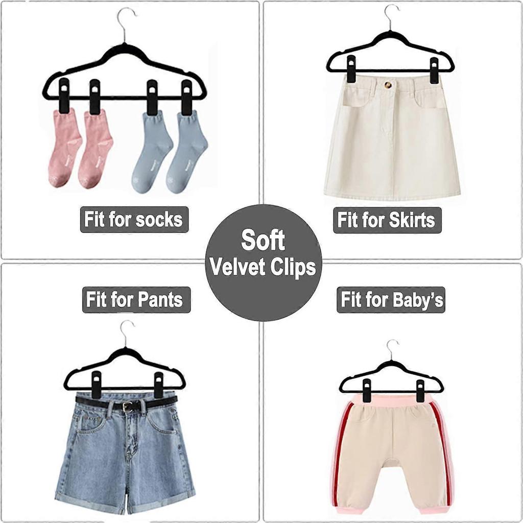 Black Velvet Hangers Clips, Non-Slip Velvet Clips for Skirt Hanger Pants Hanger Suit Velvet Hangers, Strong Hangers Clip Fit for Thin Velvet Hangers(B