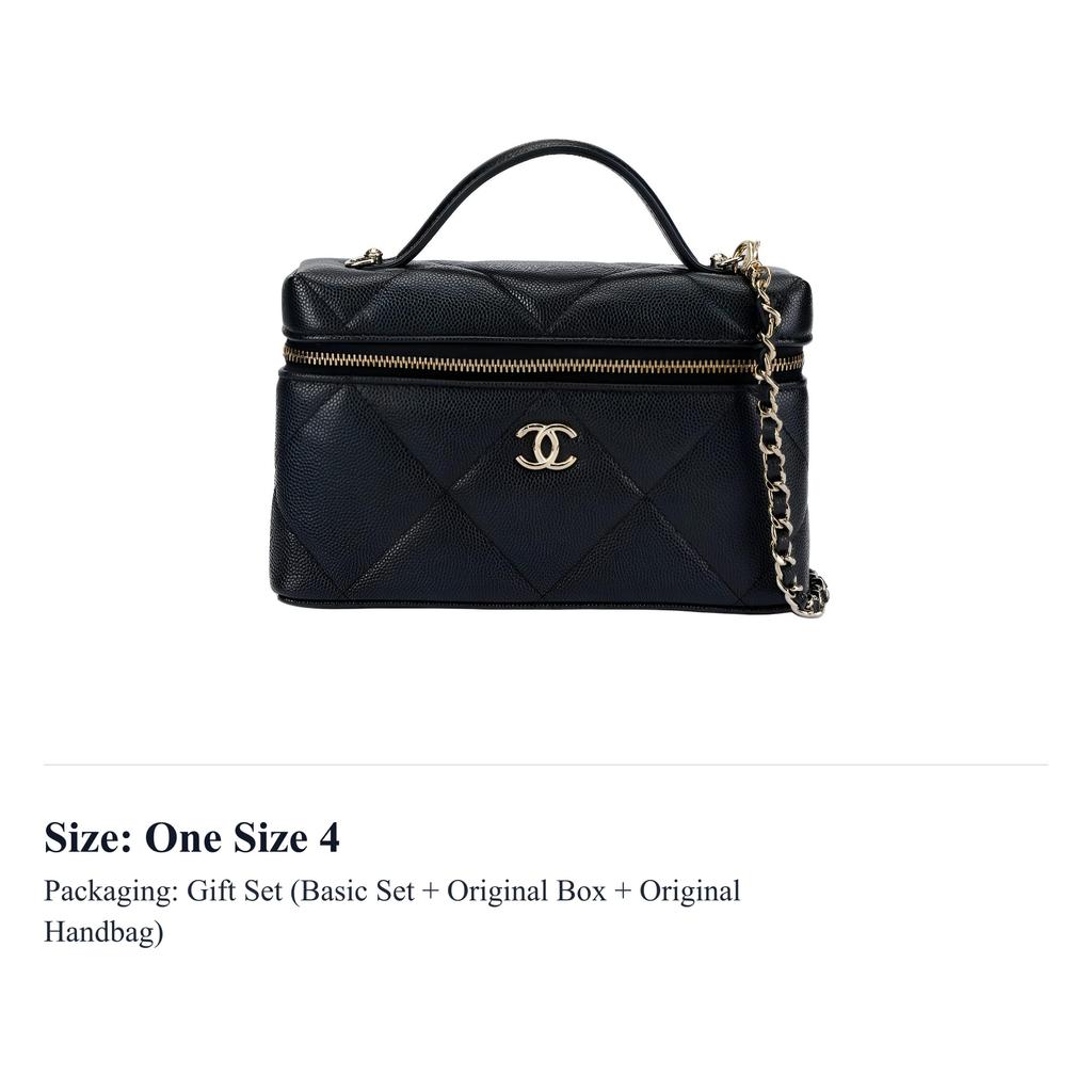 Chanel Grain Shiny Calfskin Makeup Bag Handbag Women's Black AP4936-B22105-94305