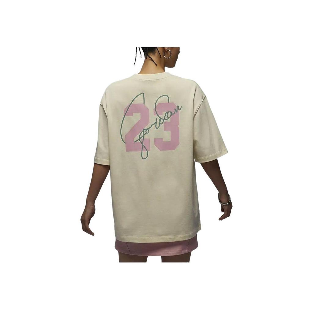 Jordan Letter Logo Print Round Neck Pullover Loose Short Sleeve T-Shirt With Drop Shoulder Women Tops Coconut-Milk HJ3963-113