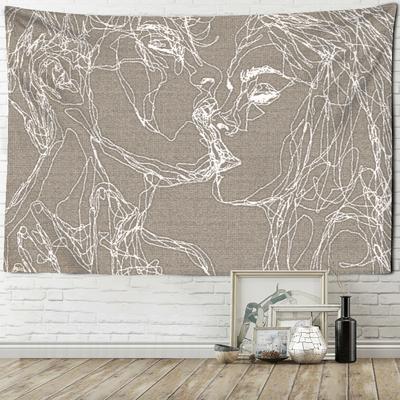 Kreative Linie Malerei Wandteppich Hängen Bohemian Hippie Männer Und Frauen Kuss Psychedelic Abstrakte Teppich Retro Dekor