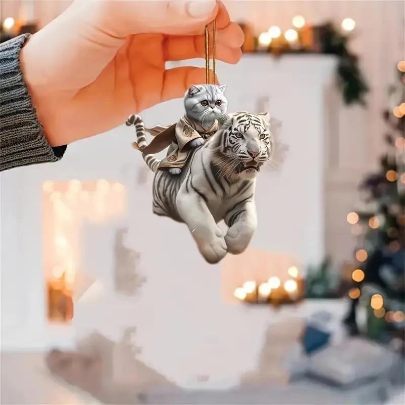 1Pcs Realistic Animal Cat-Shaped Rearview Mirror Hanging Decor Fun Car Pendant Hanging Ornament Car Interior Accessories