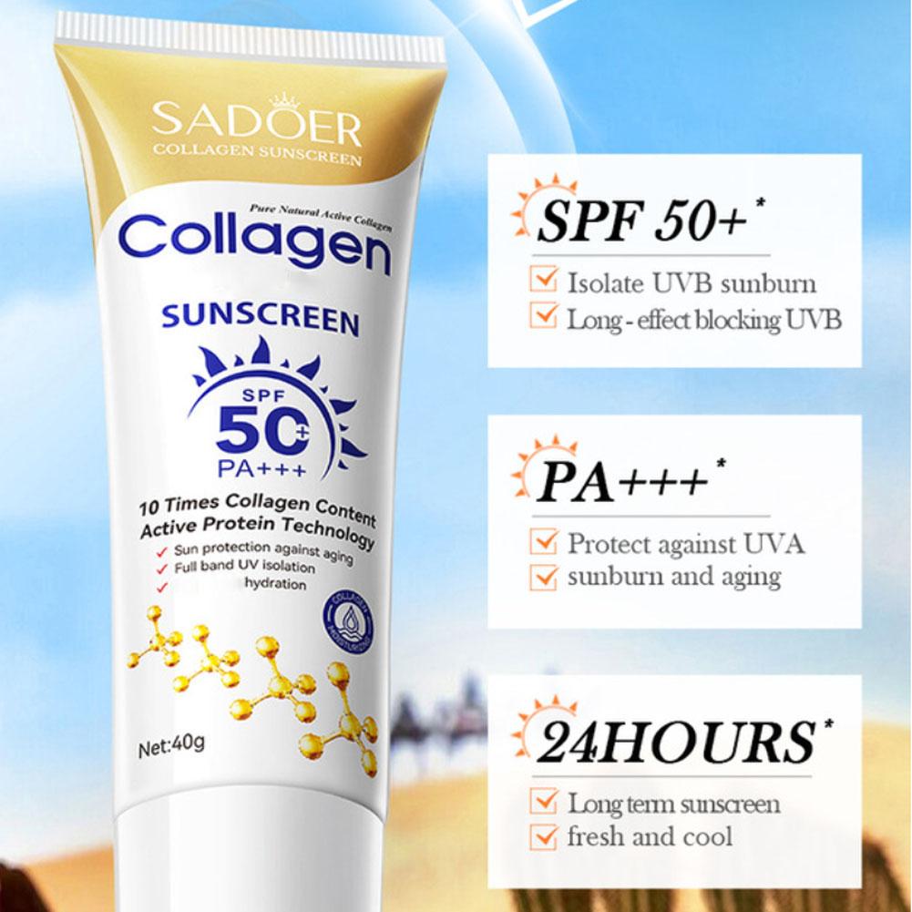 Crema Solare al Collagene per Viso Corpo SPF50+ Protezione Solare Isolamento UV Protezione Solare Proteina Attiva Lunga Durata Non Grassa Skincare 40g