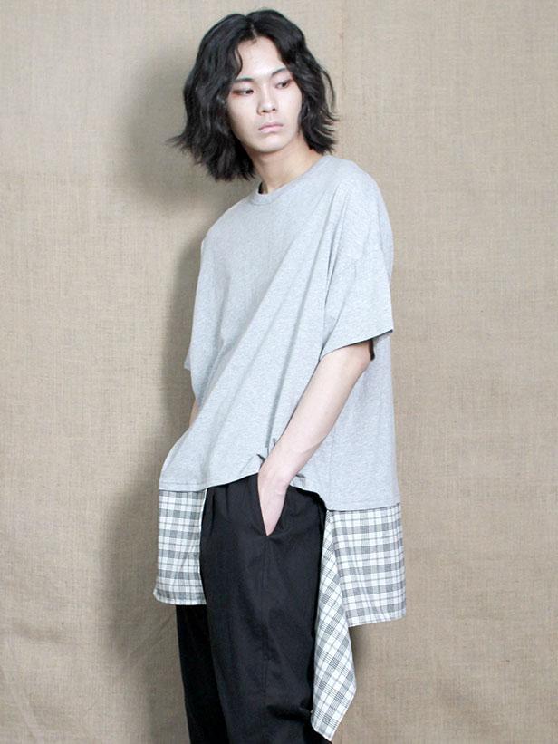 Deumakeu Unisex Pin Check Lab Short Sleeve Oversized T-Shirt Gray