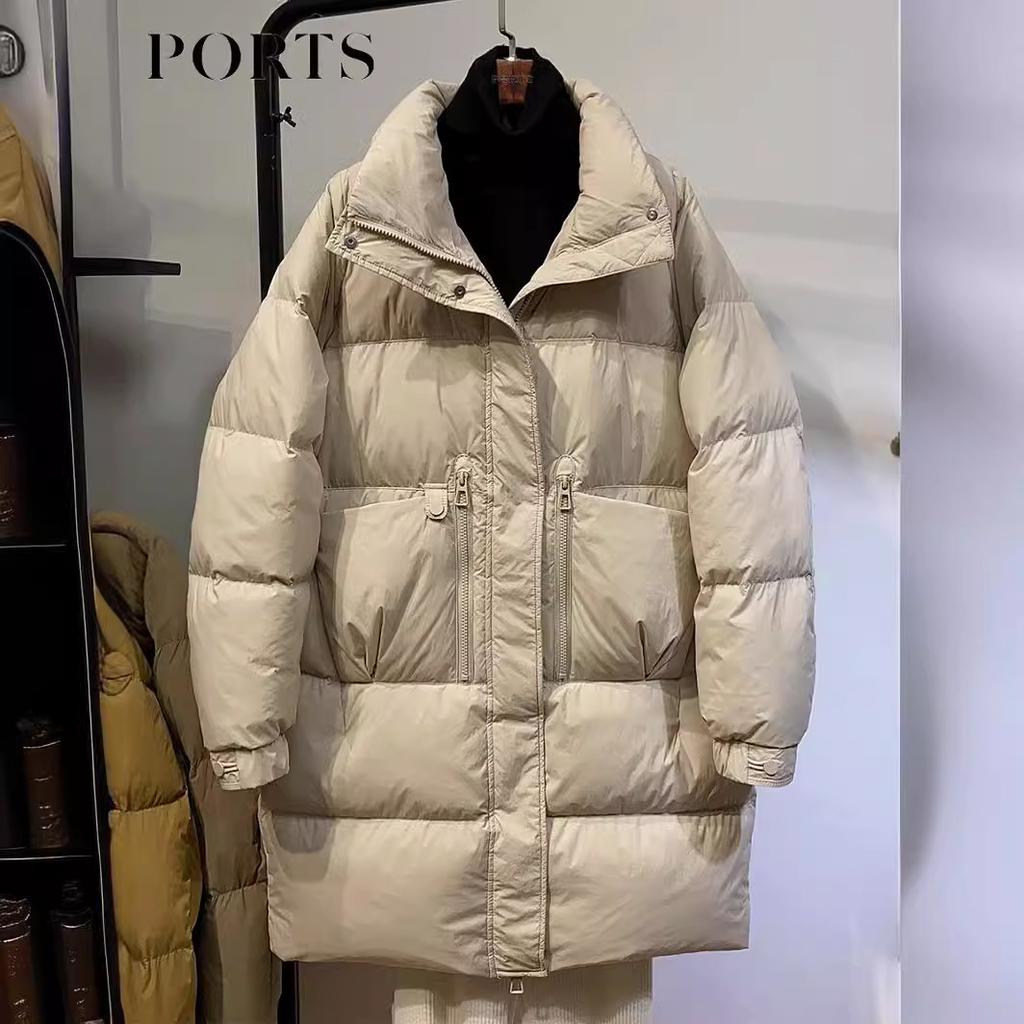 New Down Jacket Women's Medium and Long Thickened Fashion Loose Stand-up Collar White Duck Down Jacket European Winter Clothing Trend