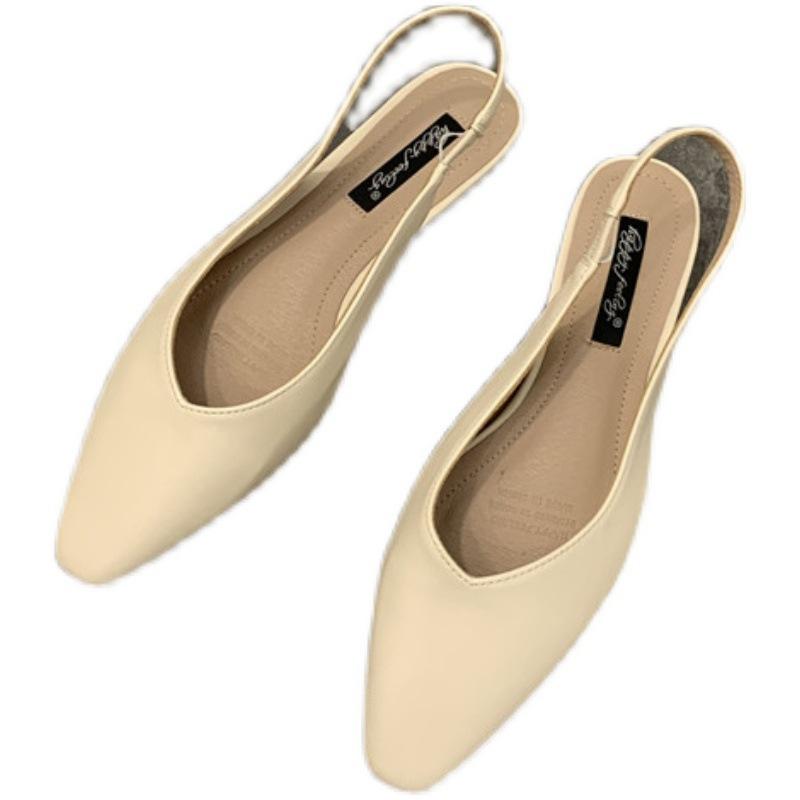 Fashion Elegant Slingback Flat Sandals Women Solid Leather Pointed Toe Shoes Summer Ladies Rear Strap Sandalias Low Heel Mary Janes 2025