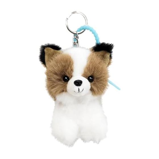 [BESTEVER] Fluffy Furries Plush Keychain Bag Charm Dog Chihuahua Mix Puppy 46266 Premium Rabbit Fur Mascot Keyring Ring Hook with Silicone Zip Tie
