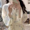 High-Quality Imitation Cotton Bow Pajama Nightgown - Cute, Loose, Long Sleeve Bathrobe for Women