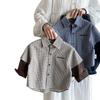 Boys' Shirts Autumn New Korean Version Children'S Splicing Fake Two-Piece Plaid Shirt Tide