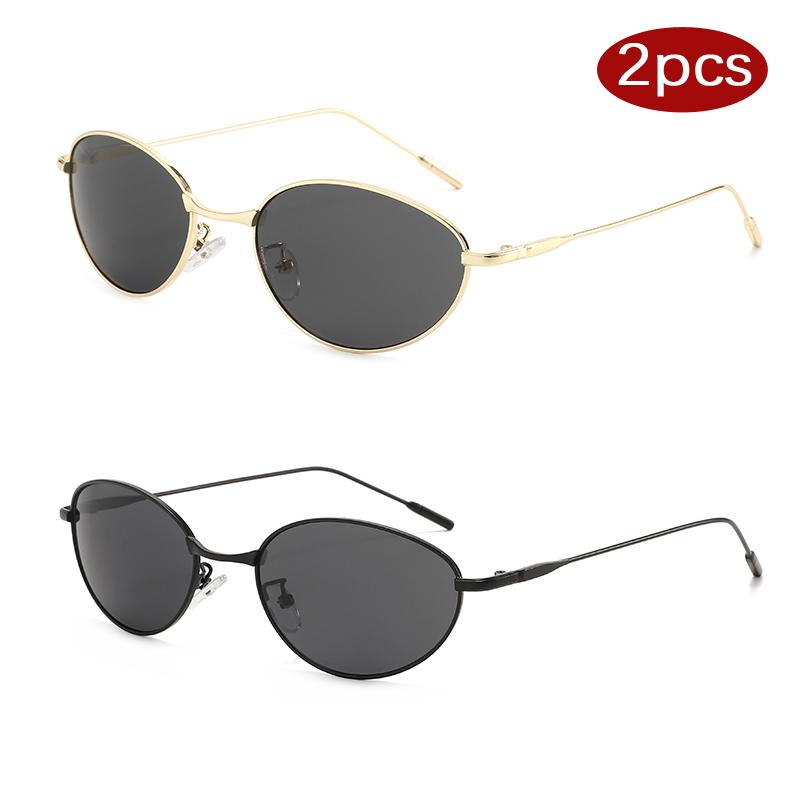 2pcs Luxury Small Cat Eye Metal Sun Glasses Female Man  Designer eye glasses Outdoor Traveling Simple Style Sunglasses