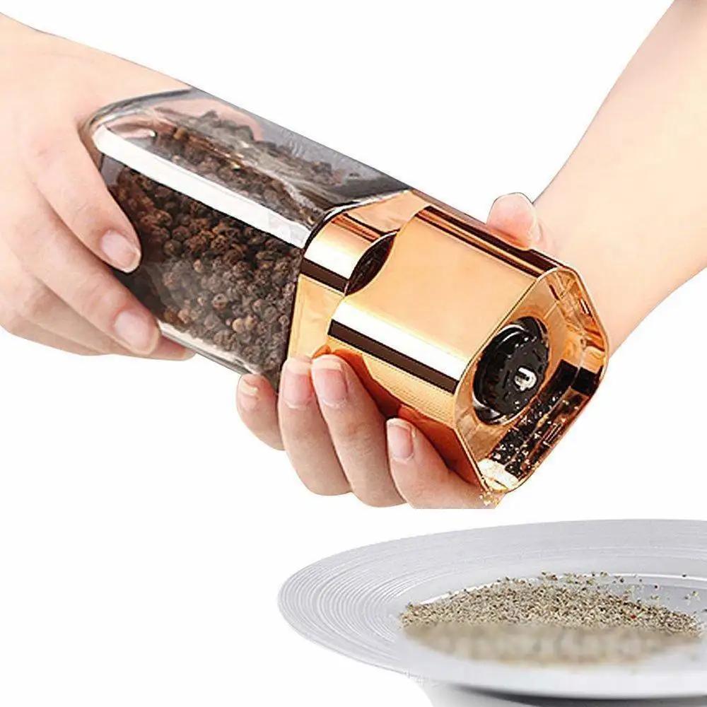 Fashion Pepper Grinder 180ml Premium Glass Bottle Salt and Pepper Shakers with Ceramic Spice Grinder Kitchen Mill Gold