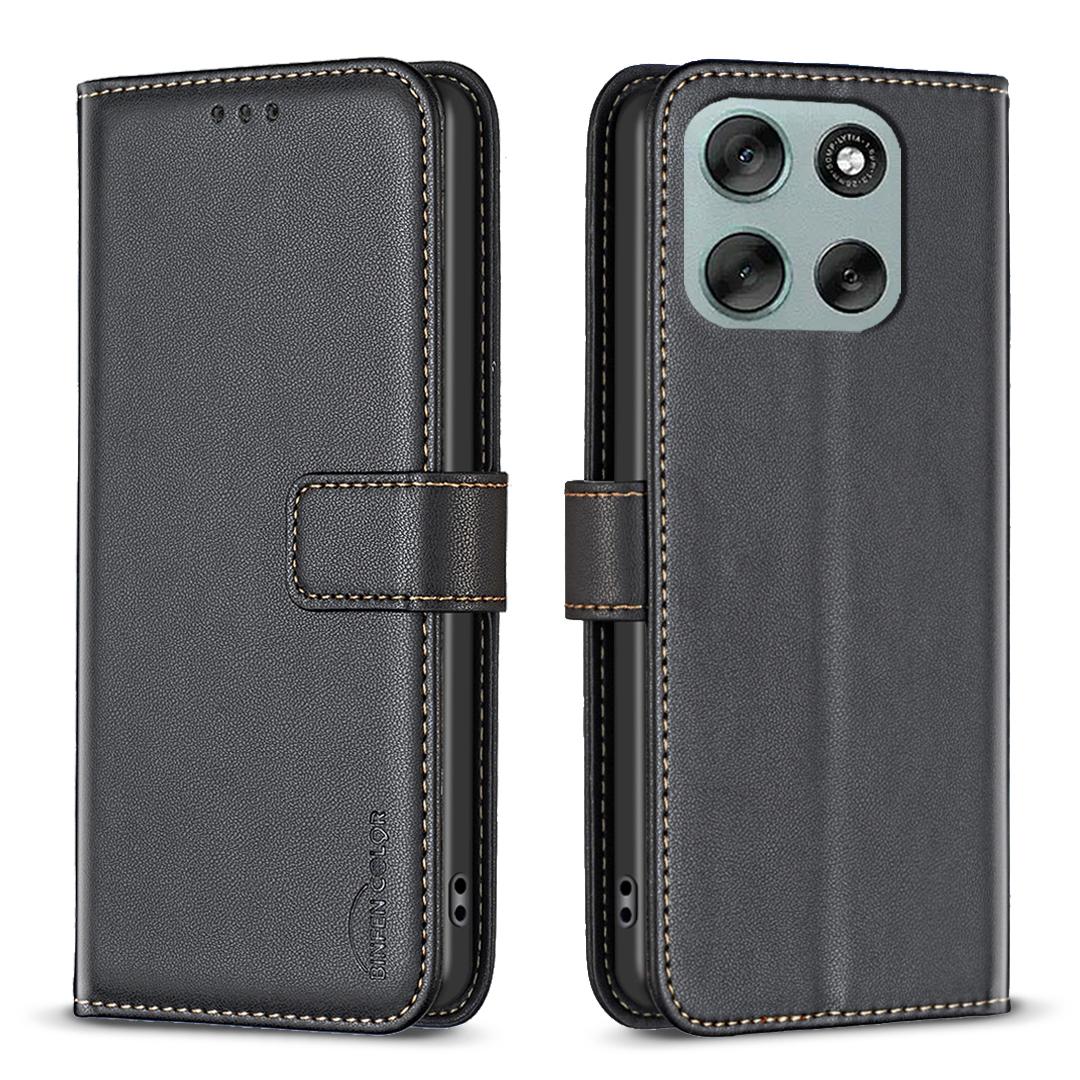 

For Motorola Moto G56 5G Phone Case BINFEN COLOR BF17 Wallet Folio Flip Leather Cover Black