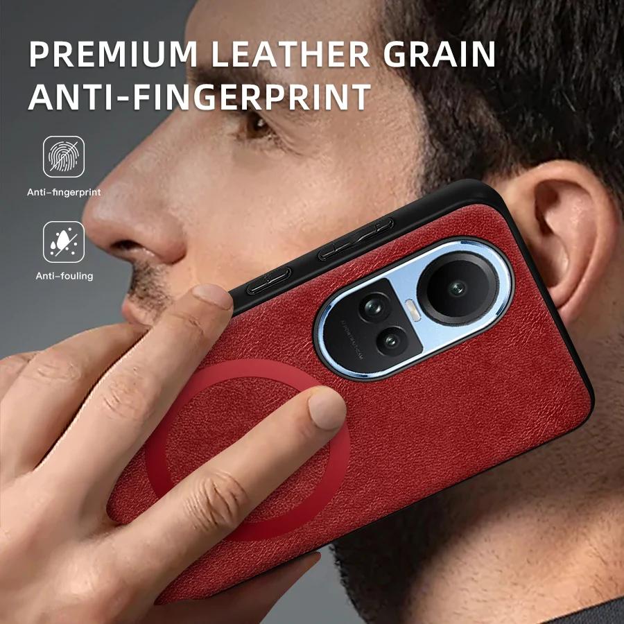 For OPPO Reno 10 10 Pro 10 ProPlus PU Leather Magnetic Ring Soft Edge Anti-Drop Anti-Fingerprint Phone Case