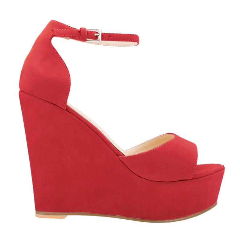 Women Sandals Sexy 12cm Peep Toe Ankle Strap Platform Wedge High Heels Sandals Party Red Wedding Dress Ladies Shoes