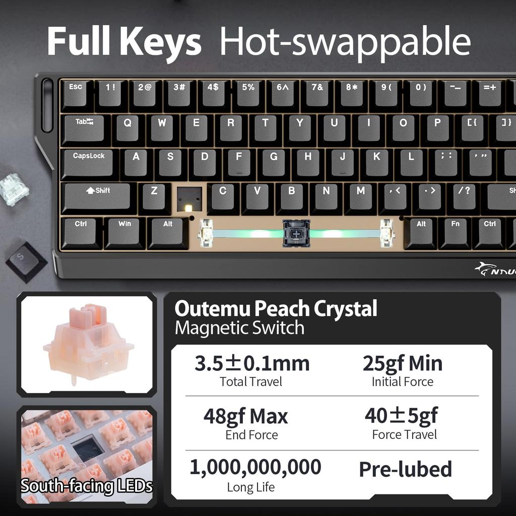 GAMAKAY X NaughShark NS68 Wireless Keyboard - Rapid Trigger (0.01mm)  8000Hz  Outemu Peach Crystal Magnetic Hot Swap 2.4GHzBluetoothUSB-C 65% Compact