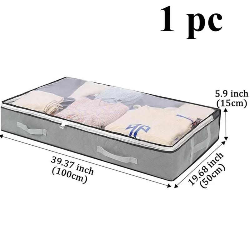 Dustproof under-bed storage box with reinforced handles suitable for quilts blankets pillows and toys bedroom accessories