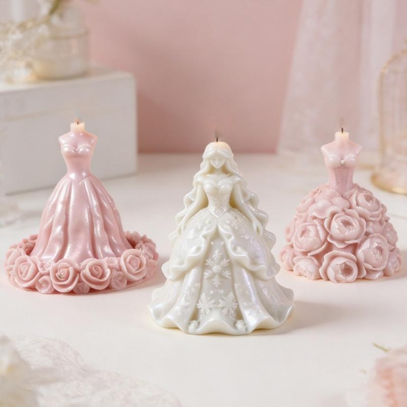 Flower Princess Dress Silicone Candle Molds Temperature Resistant for Making Candle Soap Chocolate Wedding Decoration