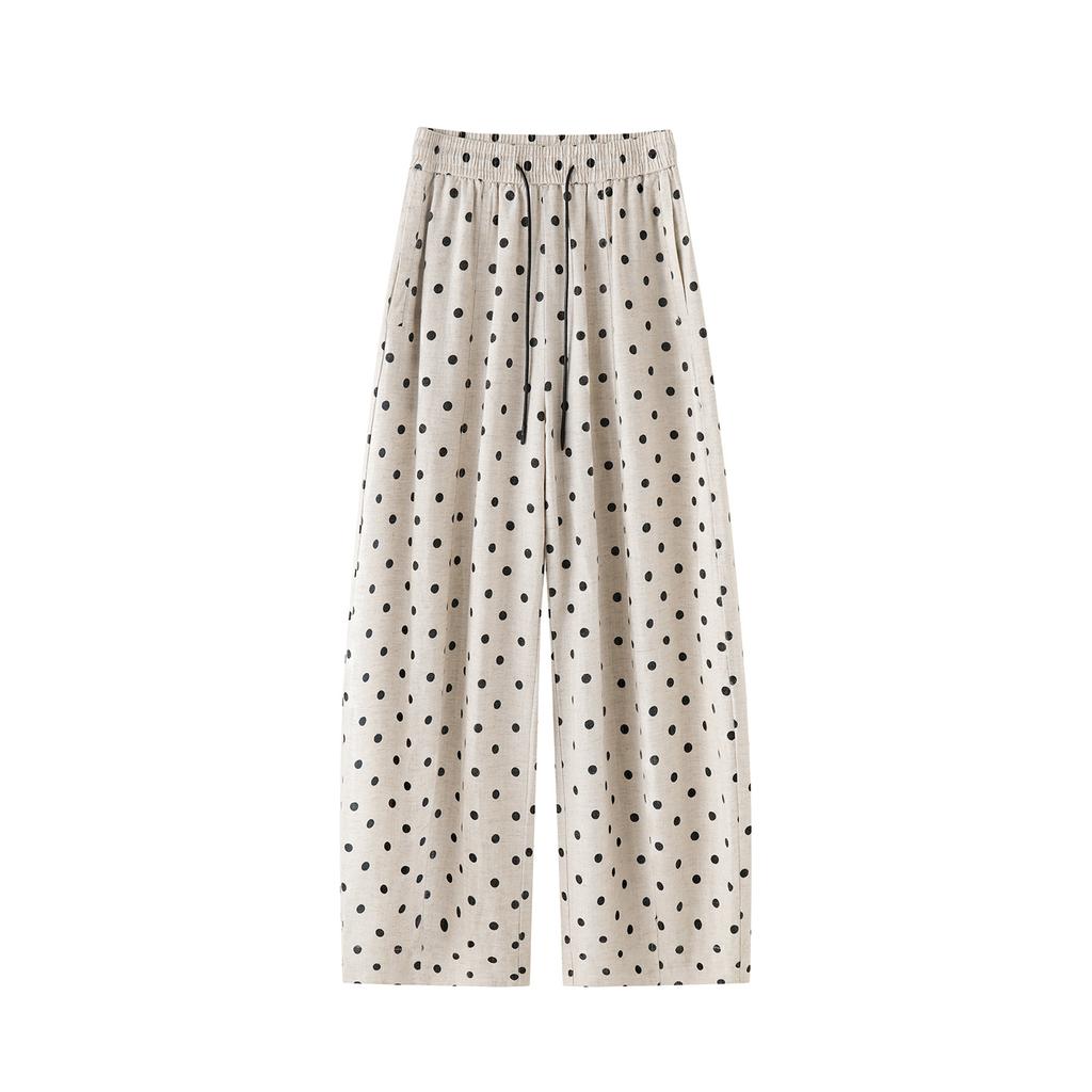 Tencel Linen Polka Dot Sickle Pants Women's 1116 Summer Thin High Waist Loose and Thin Drape Casual Scimitar Pants