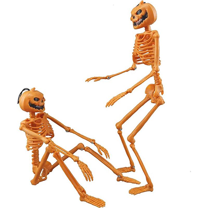 2pcs/set Halloween Spooky Haunted House Decor Realistic Skull Pumpkin Head Moving Skeleton Plastic PP Prop for Party Decoration
