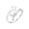 Verstellbarer versilberter Kreuz Jesus Ring für Frauen Christlicher Glaube Gebetsringe Schmuck Weihnachtsgeschenke