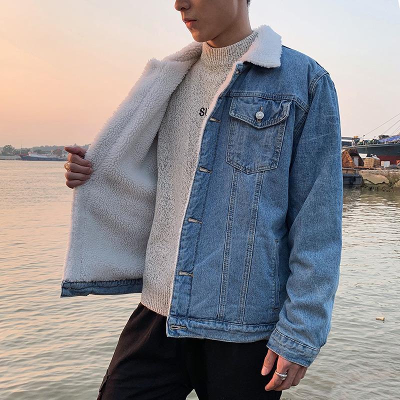Korean Style Winter Lambskin Denim Jacket - Unisex, Trendy, Warm, Loose Fit for Students