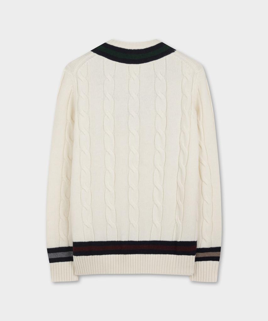 BROOKS BROTHERS Wool Tennis Cable V-Neck Sweater (Ivory) (Bbwnmff402)
