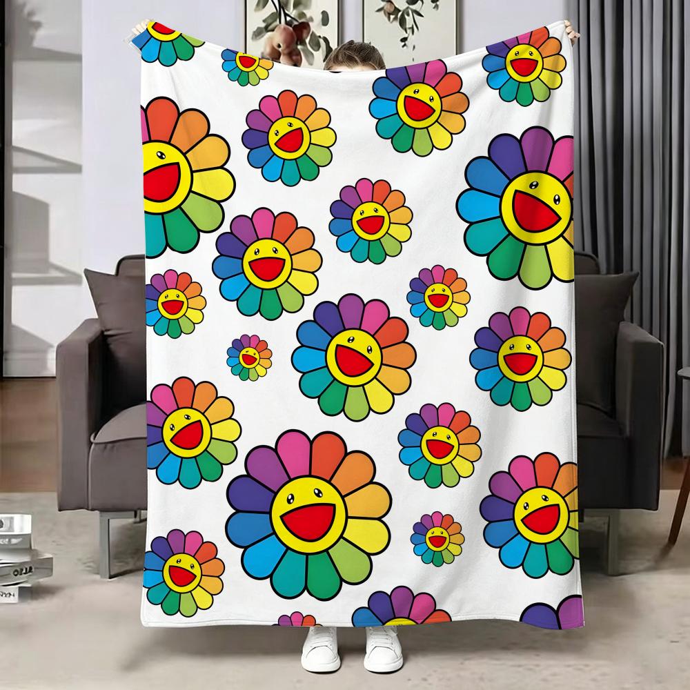 Artist T-Takashi M-Murakami Throw Soft Warm Flannel Blanket, Multi-use Throw for Bed Sofa Office, Air Conditioning Nap Blanket 75X95CM