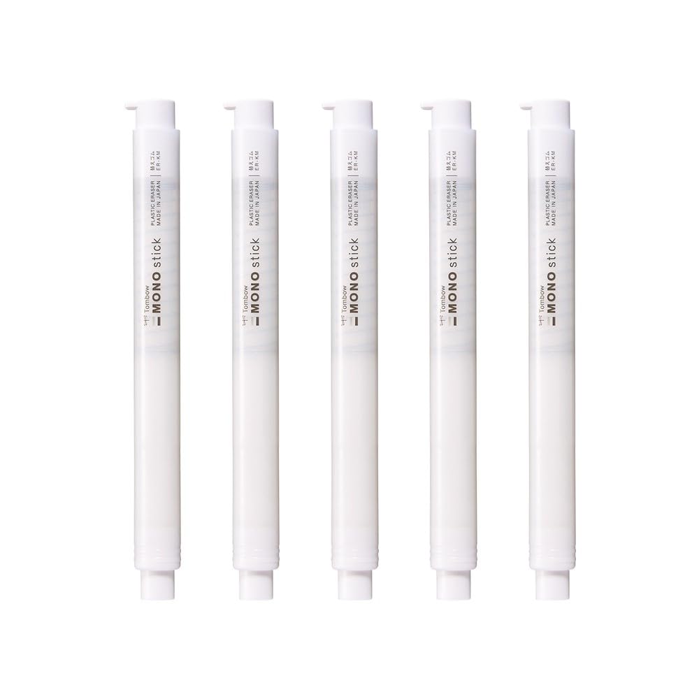 Tombow MONO Monostick Eraser, White, Pen-Shaped, Knock-Type, 5-Piece Set, JCC-121E-5P