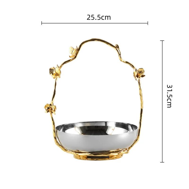 Metal Stainless Steel Tray Three-dimensional Butterfly Handle Desktop Storage Container Silver Fruit Bowl Jewelry Dish