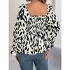 Women's Autumn and Winter Casual Wooden Ear Edge Square Collar Leopard Print Long Sleeve Top
