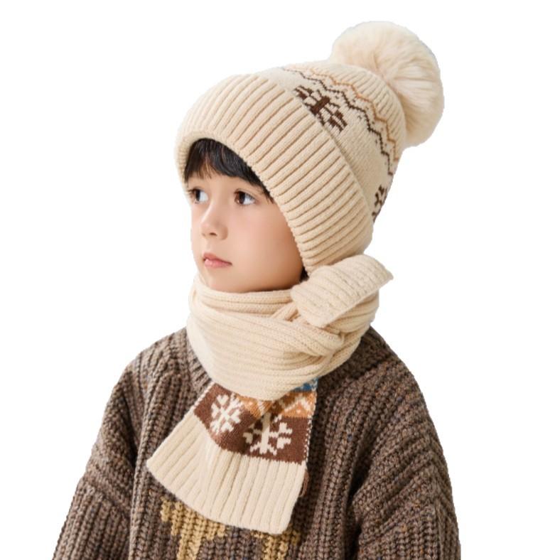 Children's Hat Scarf Set Autumn and Winter Boys Knitted Hat Girls Warm Ear Protector Baby Windproof Hat