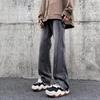 Modne Jeansy Bootcut z Zamkiem i Rozcięciem po Boku Odzież Męska Wysoki Stan Szerokie Cargo Jeansowe Spodnie Nogawka Retro Spodnie Cargo Streetwear
