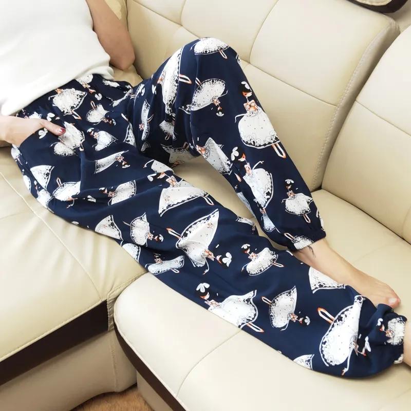 

WTEMPO женские летние тонкие крутые укороченные брюки с принтом женские повседневные брюки со средней талией большого размера L темно-синий